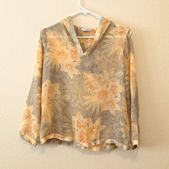 Vintage Tommy Bahama Sheer Crepe Silk Floral Hooded Blouse Size S Beachy - Picture 1 of 7